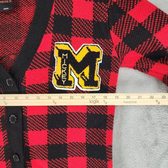 Disney X Forever 21 Mickey Mouse Sweater Womens Small Plaid Preppy Cardigan - Picture 4 of 12